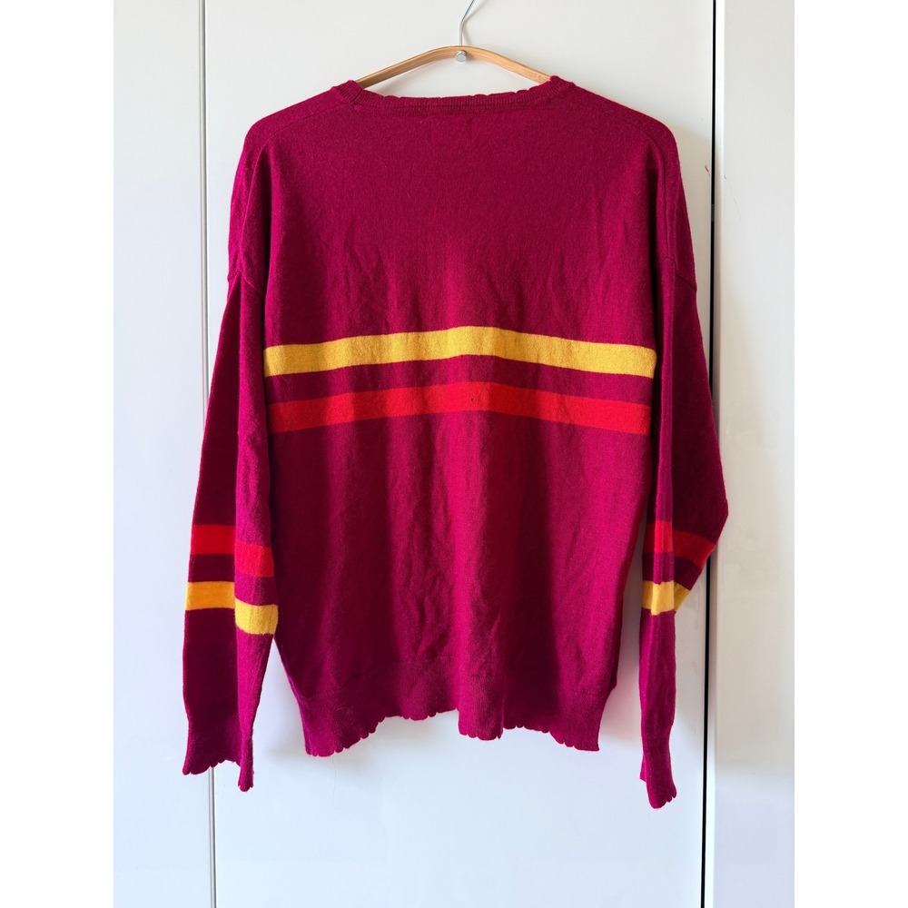 Sundry Berry Wool Cashmere Rainbow Stripe Heart Scallop Sweater Sz 2 M - As Is